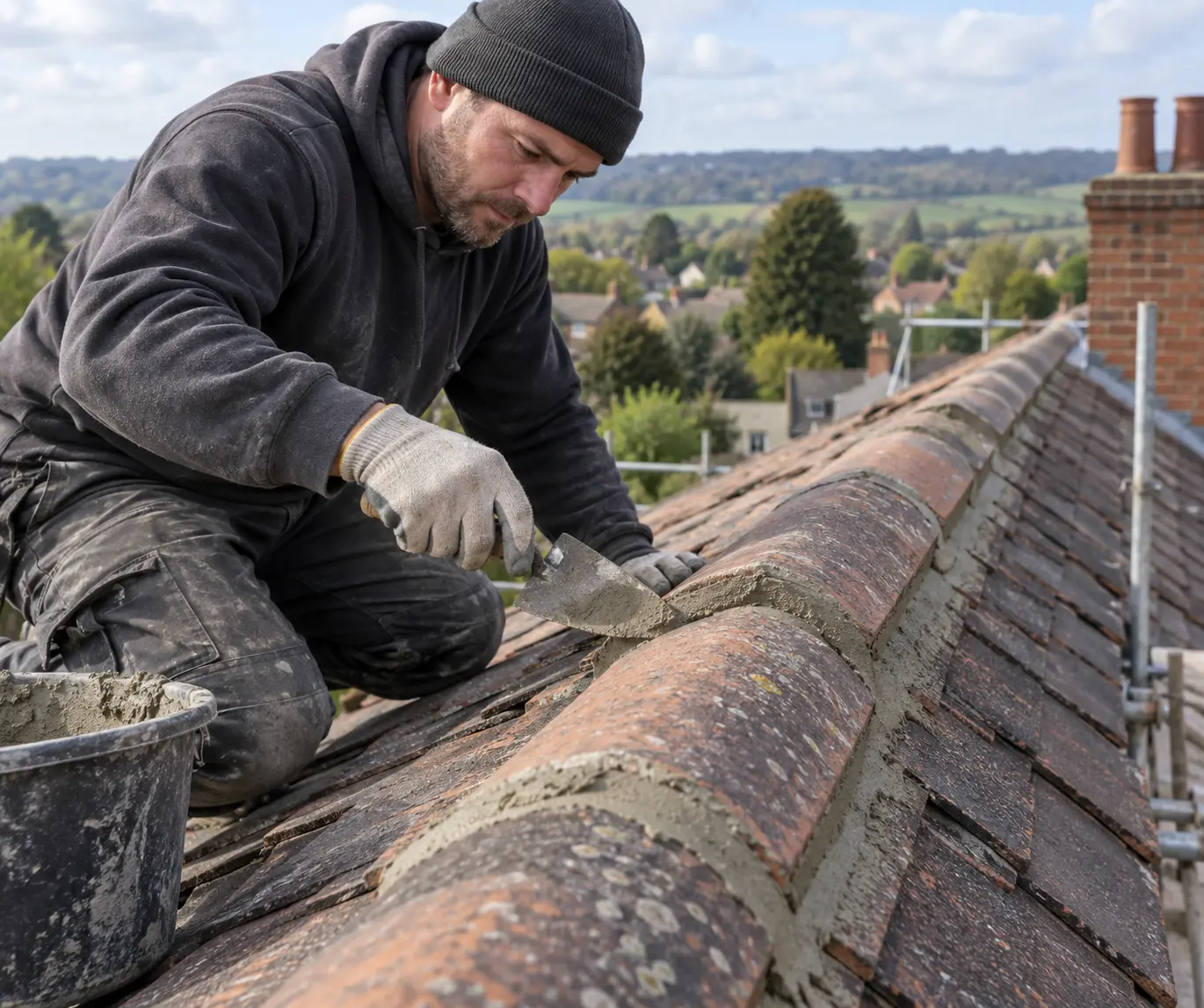 Ridge Tile Repairs carried out by a roofing contractor